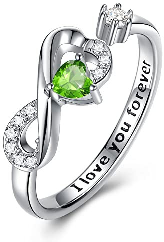 CRYSLOVE Unendlichkeit Ringe Für Frauen 925 Sterling Silber Infinity Geburtsstein Verstellbar Promise Verlobungsring Herz Zirkonia Trauringe Damenring,Damen Schmuck