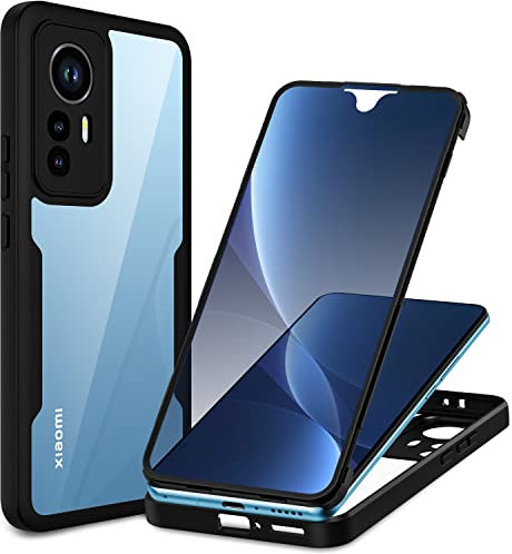 CENHUFO für Xiaomi 12T Pro Hülle, Xiaomi 12T Hülle 360 Grad Schutzhülle Panzerhülle mit Eingebautem Displayschutz Robust Stoßfest Case Bumper Cover Handyhülle für Xiaomi 12T 5G/12T Pro 5G -Schwarz