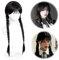 Perücke Doppelt Geflochten Perücken Schwarz für Damen Mädchen Pony Zopf Perücke Doppeltem Pferdeschwanz Perücke Geschenke für Cosplay Party Dekorationen