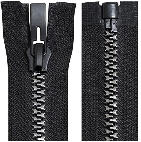 Aerzetix - C64188 - Cerniera Lampo iniettata separabile N°8 50cm autobloccante - tiretto Decorativo in Metallo - Colore Nero e Argento - Rete cursore merceria Abbigliamento Cucito