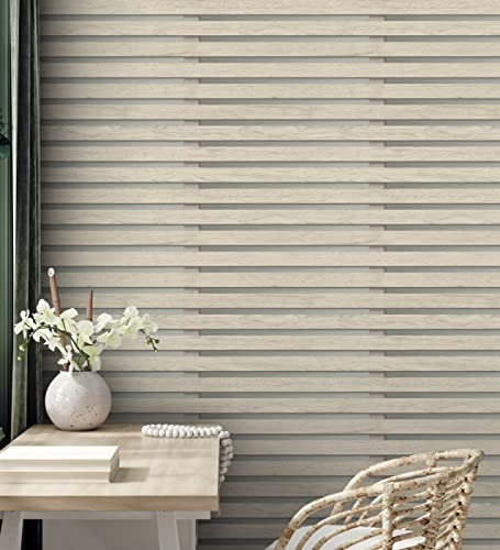 GAULAN 681959 Papier peint baguettes de bois naturel en panneaux sur fond clair pour mur salon chambre couloir salle à mange tête de lit hall - Rouleaux de 10 m x 0,52 m