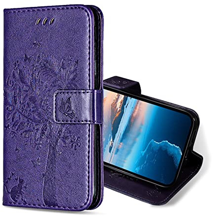 KANVOOS Handyhülle für Xiaomi Redmi 9A / Redmi 9AT Hülle, PU Leder Schutzhülle mit Kartenfach, Flip Case Klappbar Stoßfeste Hülle für Redmi 9A / Redmi 9AT (Lila)