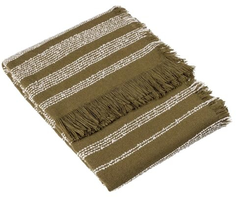 Hoem Jour Woven Fringed Throw, Olive, 130 x 180cm