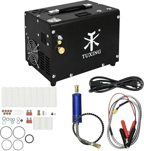 TUXING 4500Psi PCP Air Compressor,TXET062-2 Auto-stop&Set-pressure Version,Oil/Water-Free Air Rifles/Airguns Scuba Tank mit Luftfilter,Built-in Power Adapter(220V/12V)