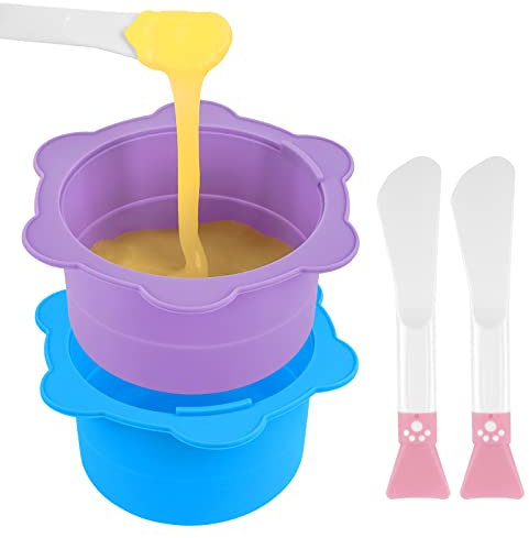 Adorila 2 Pack Silicone Wax Warmer Liner with Spatulas, Wax Warmer Pot for Hair Removal, Reuse Waxing Bowl for Warmers Wax