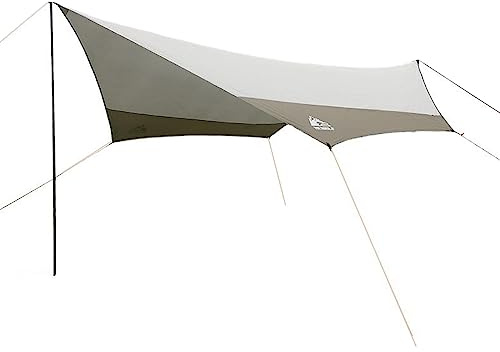 TentHome Large Camping Awning Waterproof Tarp UV Protection Sun Shade Shelter Tent for 6-10 Persons or SUV Car (Beige/Celadon, 460x440x230cm)
