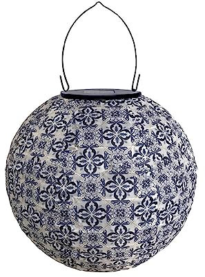 Surakey Lampions Solar Außen 10 Zoll Solar LED Laterne Wasserdicht Nylon Hängende Gartenlaterne Grüner Blätter Blumen Muster Solar Beleuchtung für Garten, Hof, Terrasse, Hochzeit, Fest Deko