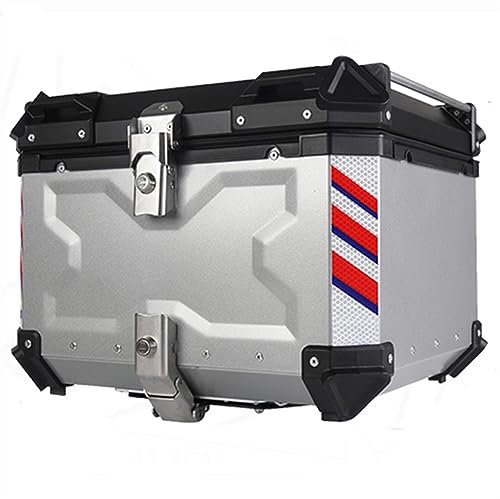 PQPQLI Motorradkoffer/Helmkoffer, Wasserdicht Topcase für Roller, Aluminium Motorradkoffer mit Schloss, Topcase Motorrad mit Motorrad Rückenlehne und InstallierenTrägerplatte, 36L(Color:Silver)