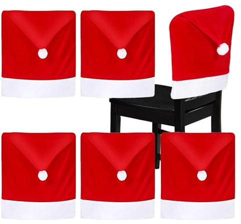 Dubest Weihnachten Stuhlhussen 6 Stück Stuhlbezug Rot Stuhlüberzug für Esszimmer Büro Dekoration Schwingstühle Bezüge Weihnachts Deko