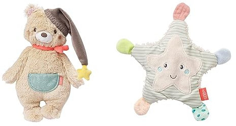Fehn Kuscheltier Bär Bruno – Weicher Teddybär für Neugeborene als Einschlafhilfe & Knister Seestern – Activity Baby Raschel Spielzeug zum Greifen und Spielen