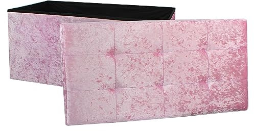DANIEL JAMES Housewares Large Fold Flat Ottoman Storage, Pink Velvet Velour Finish, Double Size, 76cm (L) x 38cm (W) x 38cm (H)