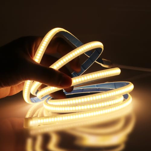 Wisada 220V COB LED Streifen 8M, 288 LEDs/m Flexible Superhell Warmweiß CRI≥85 LED Lichtband, IP65 LED Band Lichtschlauch Leiste Kette Selbstklebend mit Stecker für Schlafzimmer, Schrankbeleuchtung