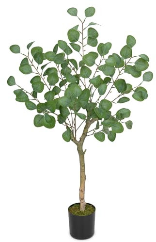 Hollyone Albero di eucalipto artificiale alto da 0,9 m, replica di piante finte con tronco resistente e foglie realistiche, albero finto per casa, soggiorno, giardino, decorazione (90 cm)