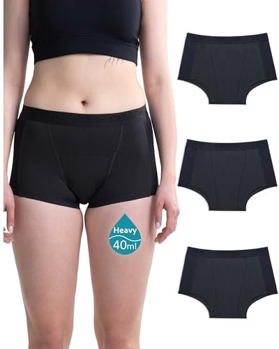 Neione Periodenunterschwäsche Starke Blutung Fasst 5 Tampons Unterhosen Damen Baumwolle Boxershort Hohe Taille Perioden Unterwäsche 3er Pack Schwarz M