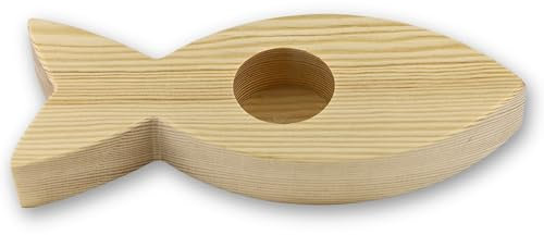 Kerzenuntersetzer „Fisch“ aus Holz Kiefer | Kerzenhalter 4 cm Durchmesser Ständer für Taufkerze, Kommunionkerze, Altarkerzen | Holzuntersetzer Stumpenkerzen