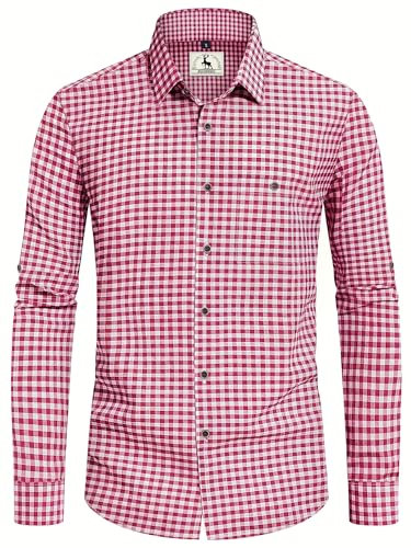 KOSMEEU Chemise Homme Oktoberfest Tenue Bavaroise Chemise a Carreaux Trachtenhemden Homme Costume Oktoberfest Rouge 3XL