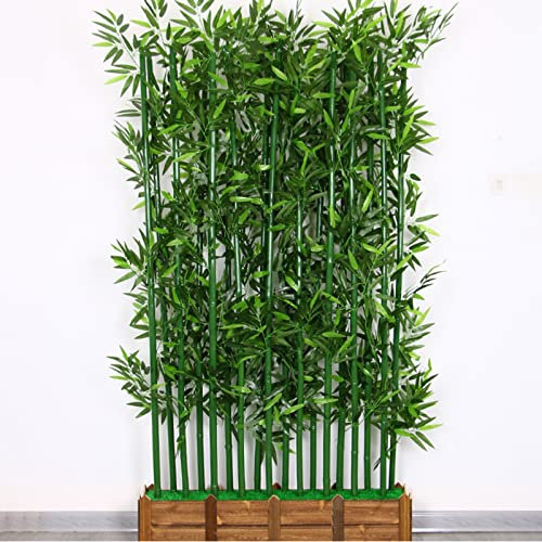 BOKNI Simulierter grüner Bambus-Innenraum-Trennwand, Raumteiler für Hotelgeschäft, Zuhause, Außengarten-Ornamente, Hofzaun, Holzsockel (Farbe: 1 m, Größe: 50 x 18 x 20 cm, 10 Stangen)