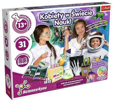 Trefl - Science4you - Frauen in der Welt der Wissenschaft - 13 Experimente und Bildungsbuch, Lernen Sie 15 Frauen kennen und Entdeckungen, STEAM, Spaß und Lernen, Kreatives Lernspielzeug für Kinder ab
