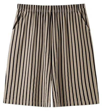 2 Pack Herren Baumwolle Pyjama Shorts, gestreifte weiche gewebte Pyjama Shorts für Männer Plaid Pj Bottoms mit Taschen,1 pc,L