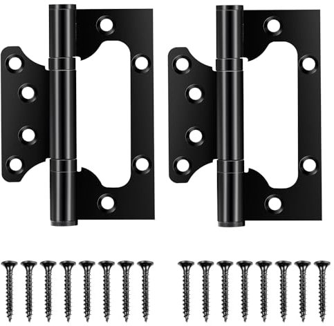 Acooruiteng Wooden Door Hinges - 4 Inch, 105mm × 49mm, Black, Flush, Stainless Steel, 2 Pcs with 16 Screws for Window, Cabinet, Closet, Boxes