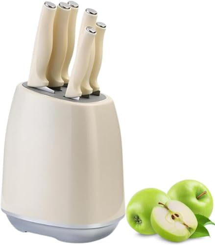 7 Pieces Kitchen Knife Set with Block, Chef Knife Set with Stainless Steel Razor-Sharp Blade and Ergonomic Handle, Dishwasher Safe, Perfect Knife Set for Woman Girl (Beige)