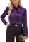 MINTLIMIT Women's Silk Blouses Long Sleeve Satin Button Down Shirt Work Office Elegant Bow Tie Neck Silk Shirts Ladies Top Purple