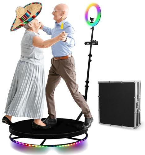 XNKLPY 360 Photo Booth Machine for Parties, Auto Spin Video Booth with Flight Case & RGB Ring Light, 360 Booth with Remote Control for 3-4 People, 360 Camera Booth for Events Birthday Party 100cm