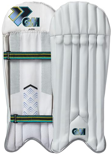 Gunn & Moore GM Cricket Wicket Keeper Keeping Pads | Aion | PVC Facing with Cane & Low Density Foam Face Filling | Mesh Instep | Youths | Approx 0.905 kg per Pair | 1 Pair | White with GM Logo