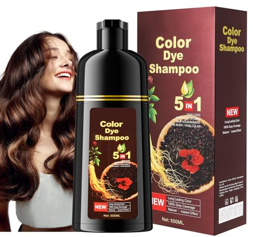 Instant Dark Brown Hair Shampoo Semi Permanent Haarfarbe Dunkelbraun, Hair Dye Shampoo 5 in 1 Shampoo Gegen Graue Haare, Natürliches Sofort Tönungsshampoo für Männer und Frauen 500 ML (Dunkelbraun)