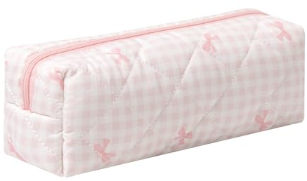 Pencil Case Office College School Storage Bag Pouch Holder Box Organizer Makeup Pouch Cosmetic Bag Aesthetic Cute Pen Case for Girls Boys Kids (Pink bow)