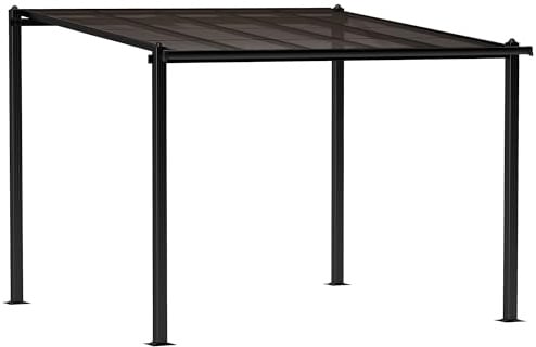 Outsunny Pergola jardin extérieur en aluminium 3 x 3 m pergola adossée avec toit en polycarbonate imperméable, système de drainage, tonnelle de jardin abri soleil UPF30+ pour terrasse patio cour, gris