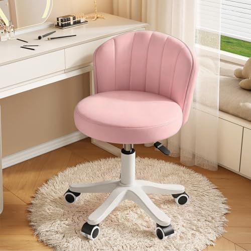 WXJHL Petite Chaise de Bureau Ronde à roulettes sans accoudoirs Chaise d'ordinateur Confortable avec Dossier Bas en Cuir PU Hauteur réglable Chaise de Travail pivotante Spa