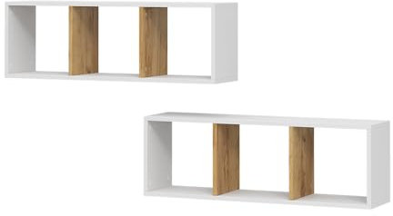 Vicco Wandregal Tomy, Weiß/Goldkraft Eiche, 90 x 30 cm 2er Set