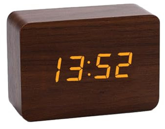 Horloge De Bureau En Bois - Réveil Numérique, Affichage De Temps LED | Chloge De Bois Minimaliste Pour La Table De Chevet De La Chambre, Horloge Activée Par Le Son Avec 3 Alarmes, Ajustement De Lumino