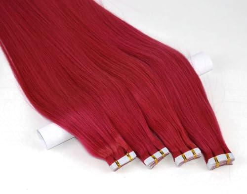 FUIBEJAE Tape in Echthaarverlängerungen Rot Silky Straight Echthaar Extensions Tape in Remy Echthaar Klebeband für Frauen 20 Stück 50G,20inch