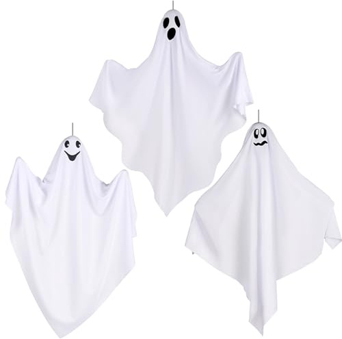 Kendwing Halloween Geister,3 Stück Niedliche Fliegende Geister,Ghosts of Halloween Geist Hängende für Vorgarten Terrasse Garten Rasen Partydekor Halloweendeko Innen und Outdoor Hängend Dekorationen