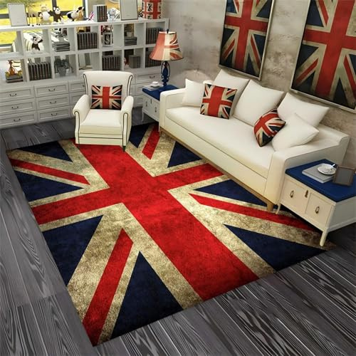 AOESELN Union Jack Area Rug,60x110cm,Large Washable Retro Carpet,for Living Room and Bedrooms Durable Flag Carpets for Home Decor Uniquely Designed Union Jack Rugs