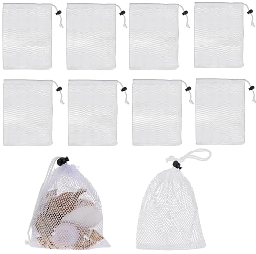 Denipry 10Pcs Small Mesh Drawstring Bags Black White Portable Mesh Bag Mini Nylon Net Organizer Storage Bag with Cord Lock Closure Sack for Beach Swimming Pool Kitchen Golf Jewelry Toys Gifts