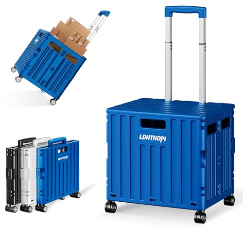 LDHTHOPI Einkaufstrolley klappbar 65L,MAX 50KG Trolley mit Teleskopgriff,4 Zerlegbaren Drehbaren Rädern,100 x 42 x 37 Hohe Kapazität Einkaufstrolley,für Einkaufen Picknick Aufbewahrungskiste,Blau