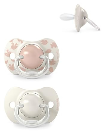 Suavinex, Ciuccio Birdies, 6-18 Mesi, 2 pezzi, Rosa | in Silicone, Tettarella SX Pro, tettarella simmetrica, piatta e flessibile, rispetta lo sviluppo orale