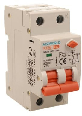 Interruttore Differenziale Magnetotermico 300mA 32A C32, RCBO Tipo AC Curva C, 1P+N 6kA, Doppio Leva con Diagnostica Visiva, 2 Moduli DIN, Serie PL8HM Elettromagnetica