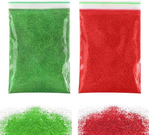 CUVZORA 100 g de purpurina para manualidades, purpurina en polvo para manualidades, Navidad, purpurina, para uñas, cara, tarjetas, manualidades, arte de uñas (rojo y verde)