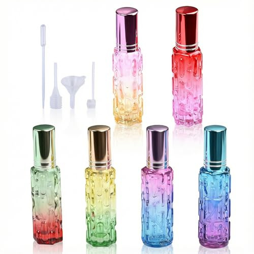 Rieoany 6 PièCes Flacon Parfum Vide Verre Avec Distributeur En Plastique 4 PièCes Flacon Parfum Voyage éPaissi éTanche Vaporisation Fine 10 Ml