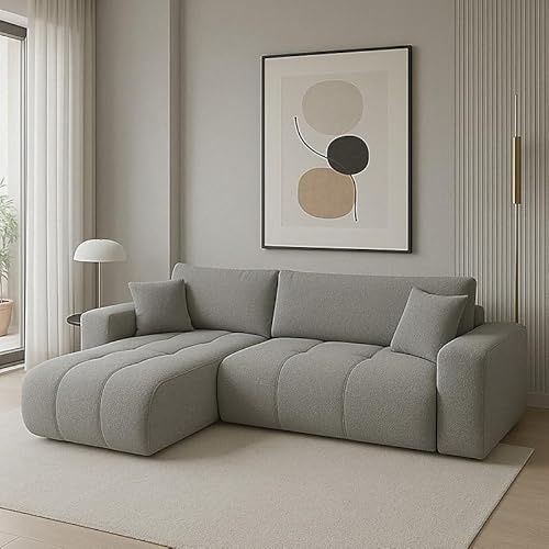 Agritrade AK FURYN Velvet Fabric Corner Sofa Bed with Storage Universal Side Light Grey