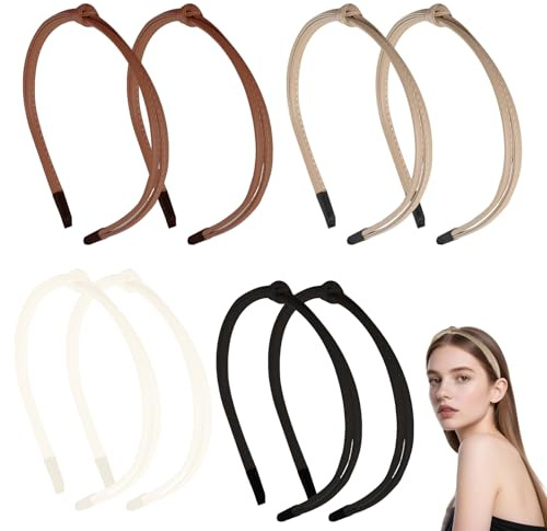 Serre-tête femme cuir 8 pièces bandeaux cheveux fins fille adulte 4 couleurs noir beige orange café accessoires cheveux élégants pour quotidien fête soirée