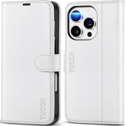 TUCCH Hülle für iPhone 16 Pro 6,3 Zoll, Klapphülle, RFID Blocker, Weiß | TPU, Kartenfächer, Standfunktion, Magnet, Handyhülle, Stoßfeste Schutzhülle, Cover Kompatibel mit iPhone 16 Pro 2024