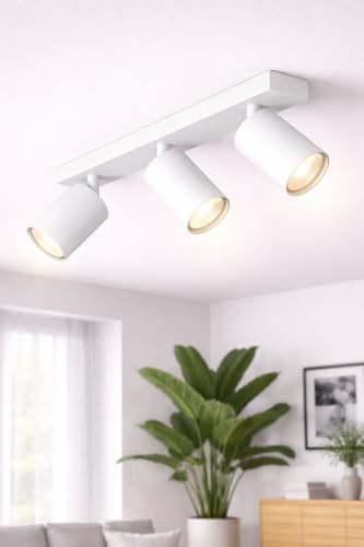 Braytron LED Deckenstrahler 3 Flammig GU10 – Schwenkbarer Deckenspot 350° Drehbar – Moderne Deckenleuchte in Weiß, Schwarz oder Gold – Spotbalken für Küche, Wohnzimmer & Flur (weiß)