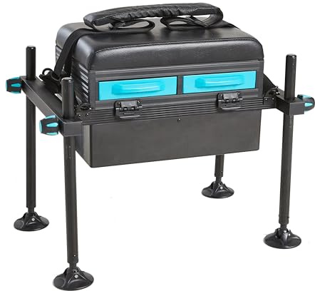 WESTLAKE Initiate Seatbox with Padded Cushion Seat, 2 Drawers & Adjustable Legs, Aluminium, 42cm x 64cm, Fishing & Angling Equipment