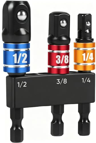 GWJX 3-teilig Stecknuss Adapter Set 7,5cm lang 6,35/9,5/12,7mm (1/4+3/8+1/2) Sechskantschaft Bit-Halter, für Akku-Bohrschrauber, Bohrmaschine, Drehmomentschlüssel, Ratsche & Steckschlüssel