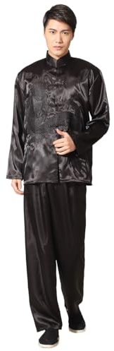 Tai Chi-dräkt, Tai Chi Suit Herr Satin Kung Fu Uniform Dragon Broderi Flerfärgad Flera storlekar(Black,L)